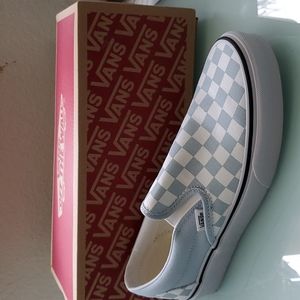 NWT Vans Slip Ons | Baby Blue Cherkboard | Size 8